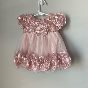 Nannette Blush Baby Dress with Floral Accents